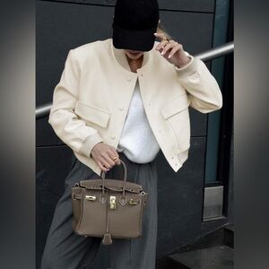 Women's Button Down Bomber Jacket Drop Shoulder Short Cropped Coat Outwear